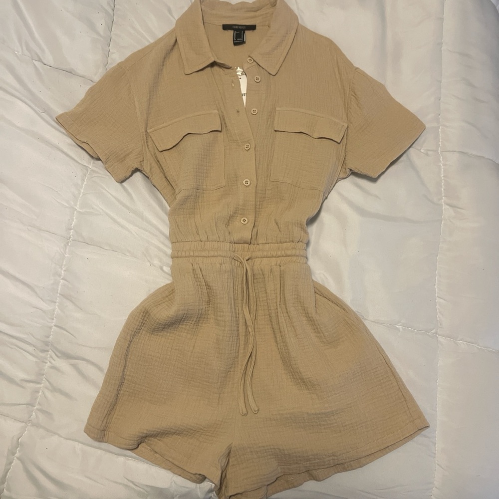 Forever 21 Tan Button-Up Romper